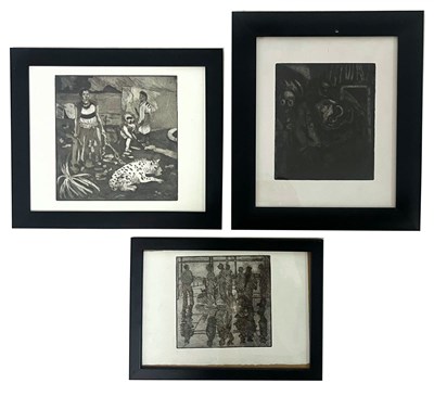 Lot 65 - ROBIN SYMES (1939-2023) - THREE ETCHINGS ON PAPER PAINTINGS