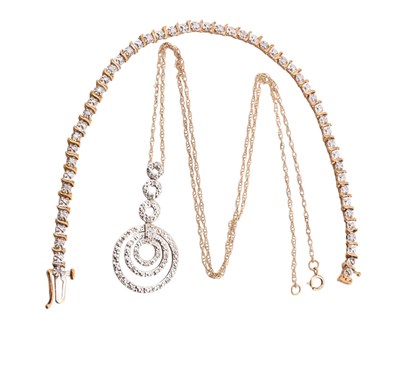 Lot 81 - HALLMARKED 9CT GOLD & DIAMOND LINE BRACELET & 9CT GOLD & DIAMOND PENDANT NECKLACE