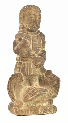 Lot 108 - CARVED STONE FIGURE OF ST. GEORGE SLAYING THE DRAGON