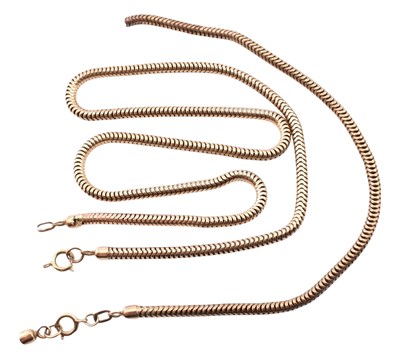 Lot 427 - HALLMARKED 9CT GOLD SNAKE CHAIN NECKLACE AF & BRACELET FRAGMENT