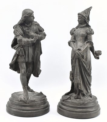 Lot 118 - PAIR OF 19TH CENTURY LEAD MEDIEVAL FIGURES, A MAIDEN & SQUIRE