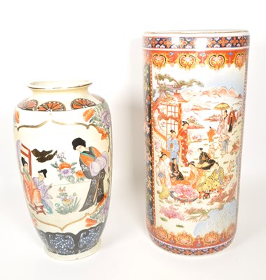 Lot 77 - 20TH CENTURY JAPANESE SATSUMA CHINA PORCELAIN VASE AND UMBRELLA STAND
