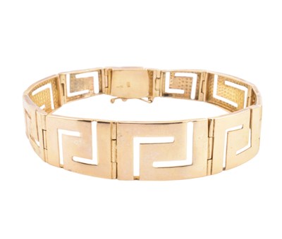 Lot 10 - 14CT GOLD GREEK KEY PANEL BRACELET