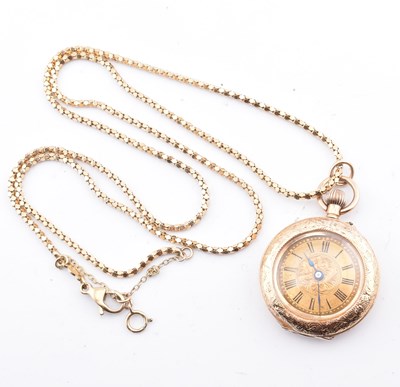 Lot 193 - 14CT GOLD OPEN FACED POCKET WATCH & 14CT GOLD SPARKLE CHAIN NECKLACE