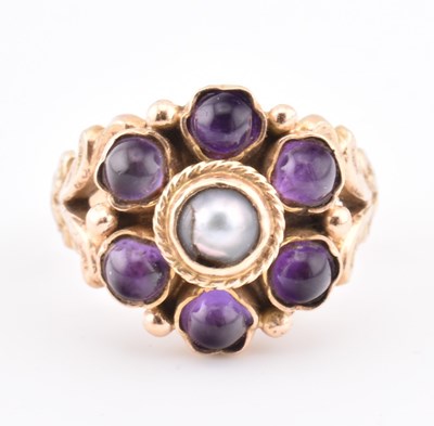 Lot 21 - GOLD AMETHYST & PEARL CLUSTER RING
