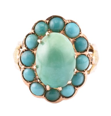 Lot 3 - 14CT GOLD TURQUOISE CABOCHON CLUSTER RING