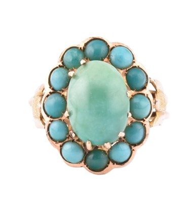 Lot 3 - 14CT GOLD TURQUOISE CABOCHON CLUSTER RING