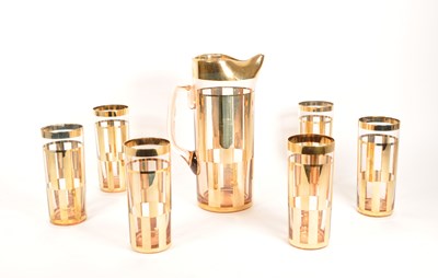 Lot 80 - MID CENTURY GILT AND ROSE GLASS LEMONADE SET