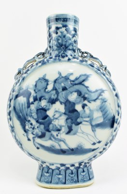 Lot 105 - A CHINESE BLUE AND WHITE MOON FLASK 光绪款青花人物抱月瓶