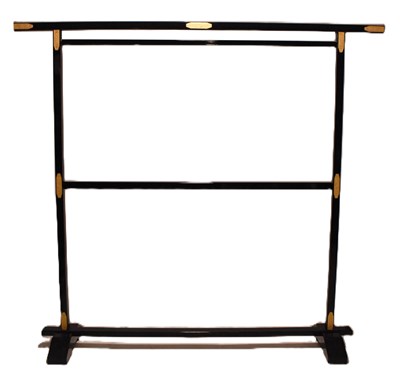 Lot 211 - LARGE BLACK LACQUERED & GOLD KIMONO STAND / RACK 日本 和服挂架