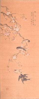 Lot 199 - 20TH CENTURY JAPANESE HANGING SCROLL - FLOWERS & BIRDS 日本 墨彩花鸟