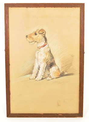 Lot 320 - LUCY DAWSON PASTEL TERRIER ON BOARD PAINTING