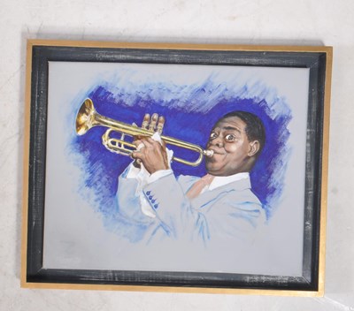 Lot 560 - LES BENSON - 2019 OIL ON CANVAS PAINTING OF LOUIS ARMSTRONG