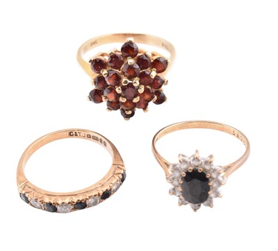 Lot 402 - THREE HALLMARKED 9CT GOLD & GEM SET RINGS