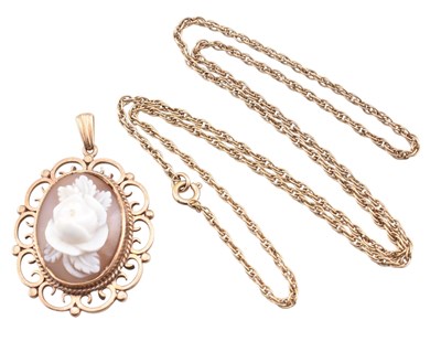 Lot 407 - HALLMARKED 9CT CAMEO PENDANT & 9CT ROPE TWIST CHAIN