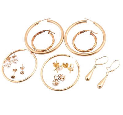 Lot 412 - THREE PAIRS OF 9CT GOLD HOOP EARRINGS