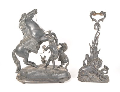Lot 322 - 20TH CENTURY SPELTER MARLEY HORSE FIGURE WITH CAST IRON DOORSTOP