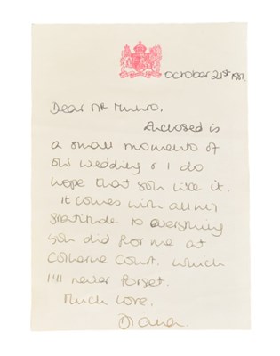 Lot 6 - DIANA, PRINCESS OF WALES - HANDWRITTEN LETTER TO JOHN MUNRO