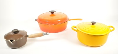 Lot 326 - LE CREUSET - THREE VINTAGE 20TH CENTURY PANS