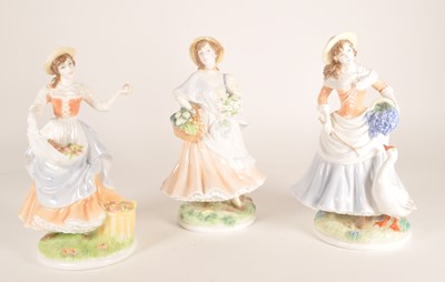Lot 129 - ROYAL WORCESTER - THREE 1990S PORCELAIN PASTORAL COLLECTION FIGURES