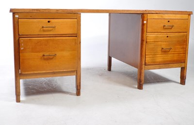 Lot 935 - VINTAGE 20TH CENTURY OAK MOD TWIN PEDESTAL OFFICE DESK
