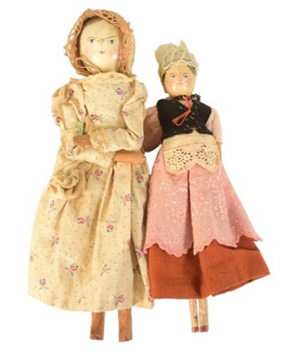 Lot 280 - DOLLS - X2 VICTORIAN DUTCH GRODNERTAL PEG DOLLS