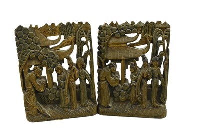 Lot 157 - PAIR OF REPUBLIC PERIOD CHINESE HAND-CARVED WOODEN BOOKENDS