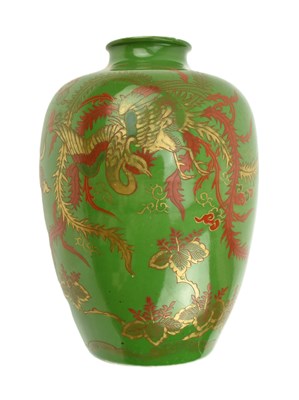 Lot 32 - JAPANESE GREEN GROUND WITH RED & GILT PHOENIX VASE 日本 绿地描金风纹瓶