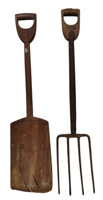 Lot 69 - TOOLS - VINTAGE WOODEN SHOVEL & PITCHFORK