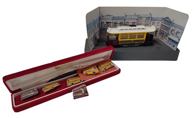 Lot 159 - CORGI BORNMOUTH CORPORATION TRAMWAYS MODEL & COLLECTION OF VINTAGE ENAMEL TRAMCAR BADGES