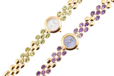 Lot 456 - TWO SILVER GILT & GEM SET MARCEL DRUCKER WRISTWATCHES