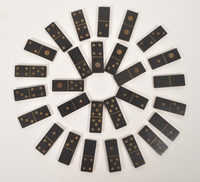 Lot 342 - 20TH CENTURY BRASS INLAID DOMINOES SET