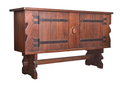 Lot 362 - BRUTALIST 1950S MID CENTURY OAK SIDEBOARD IN THE STYLE OF CHARLES FLANDERS