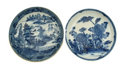 Lot 169 - PAIR OF QING DYNASTY BLUE AND WHITE PLATES 清 青花山水碟一组