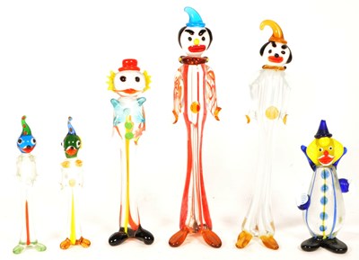 Lot 164 - COLLECTION OF SIX SMALL MID CENTURY MURANO STYLE GLASS CLOWN FIGURES