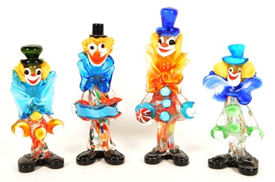 Lot 168 - FOUR MID CENTURY MURANO STYLE STUDIO GLASS CLOWN FIGURES