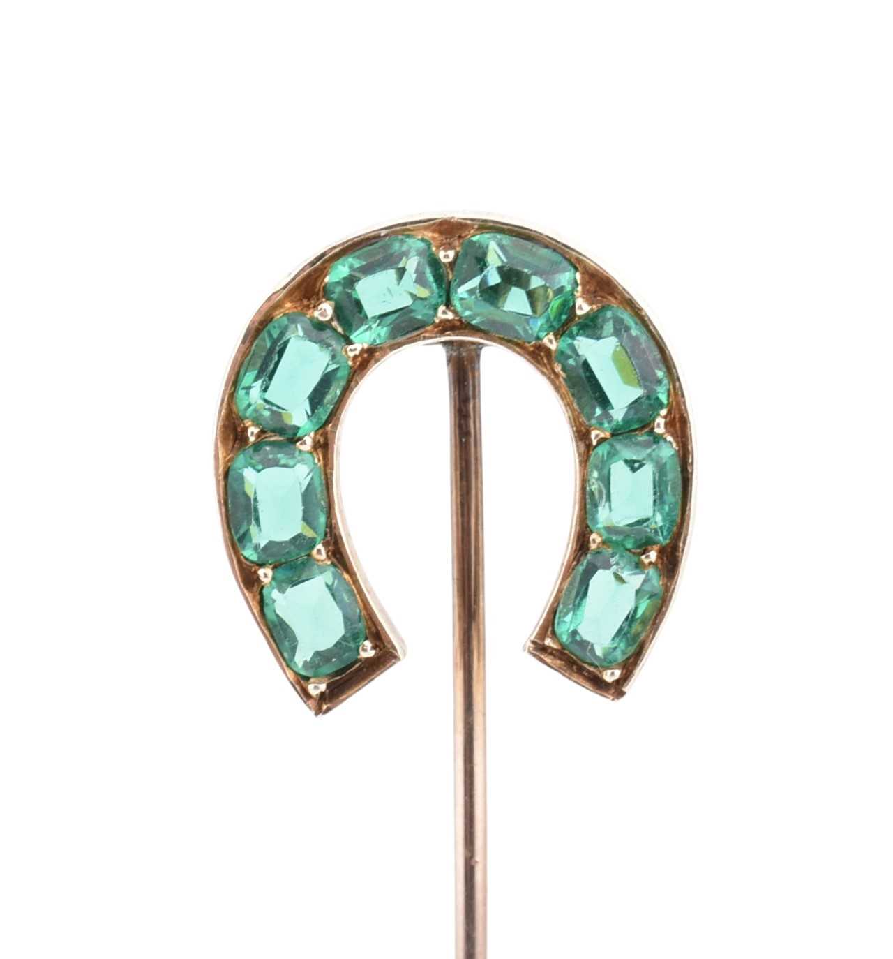 Lot 8 - VICTORIAN GOLD & GREEN PASTE HORSESHOE STICK PIN