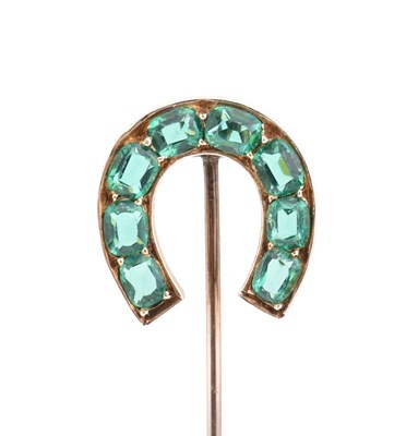 Lot 8 - VICTORIAN GOLD & GREEN PASTE HORSESHOE STICK PIN