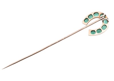 Lot 8 - VICTORIAN GOLD & GREEN PASTE HORSESHOE STICK PIN