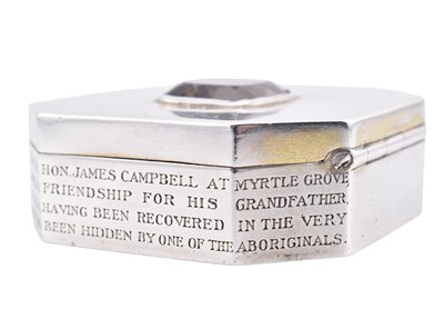 Lot 19 - HALLMARKED SILVER & SMOKY QUARTZ HISTORICAL AUSTRALIAN INTEREST BOX