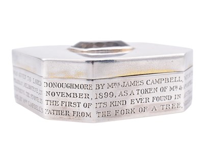 Lot 19 - HALLMARKED SILVER & SMOKY QUARTZ HISTORICAL AUSTRALIAN INTEREST BOX