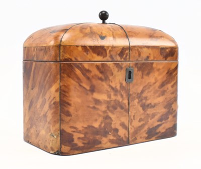 Lot 42 - EARLY 19TH CENTURY TORTOISESHELL & PEWTER STRUNG TEA CADDY