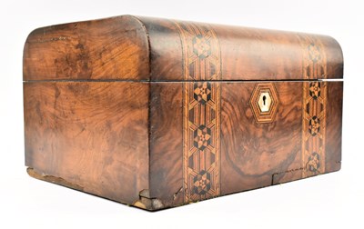 Lot 37 - 19TH CENTURY WALNUT & TUNBRIDGE INLAID LADIES TRAVELLING CASE BOX