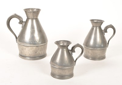 Lot 370 - AUSTEN & SON - THREE 19TH CENTURY IRISH PEWTER JUGS