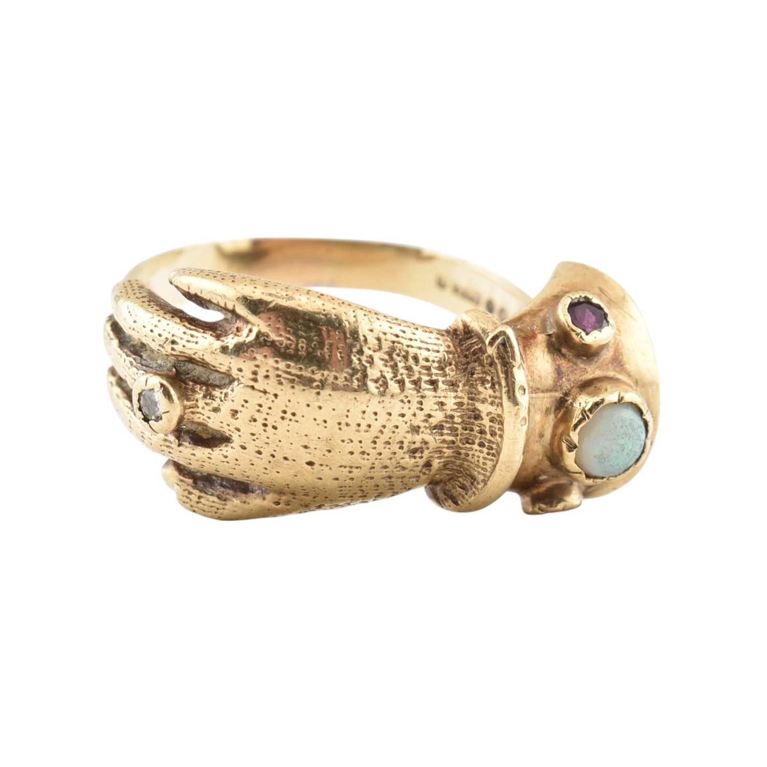 Lot 52 - HALLMARKED 9CT GOLD OPAL & GEM SET GEORGIAN STYLE HAND RING