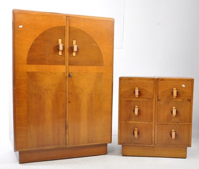Lot 574 - ART DECO BEDROOM SUITE - BACHELOR'S WADRDROBE & CHEST OF DRAWERS
