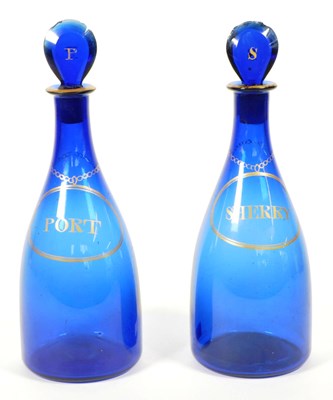 Lot 451 - TWO LATE 18TH / EARLY 19TH CENTURY COBALT BLUE GLASS DECANTERS
