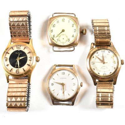 Lot 164 - HALLMARKED 9CT GOLD WATCH FRAGMENT & THREE WRISTWATCHES AF