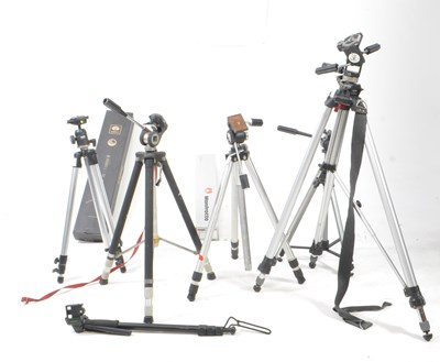 Lot 476 - COLLECTION OF METAL CAMERA TRIPOD ADJUSTABLE STANDS