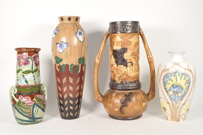 Lot 47 - EARLY 20TH CENTURY BRETBY VASE WITH FLORIAN WARE VASE AND TWO OTHERS
